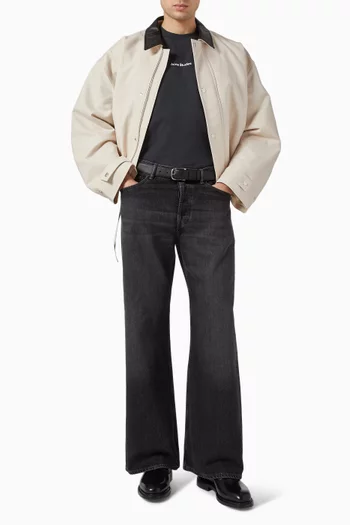 Leather Collar Bomber Jacket  in Cotton Satin