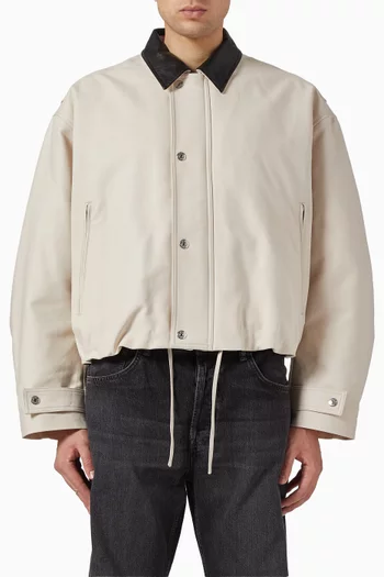 Leather Collar Bomber Jacket  in Cotton Satin