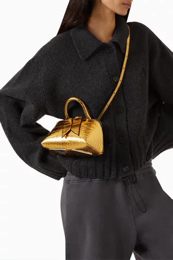 Mini Friday Top-handle Bag in Metallic Croc-embossed Leather