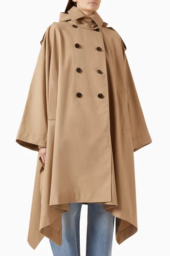 Hooded Cape Trench Coat in Cotton