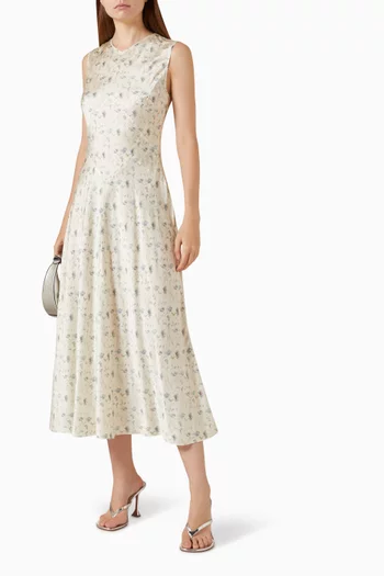 Adelana Floral Dress in Silk-satin