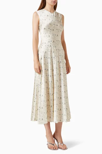 Adelana Floral Dress in Silk-satin