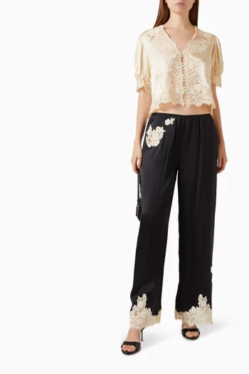 Lavon Lace-trim Pants in Silk-satin