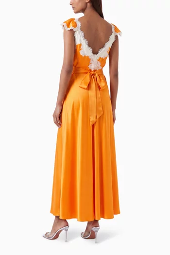 Fiona Lace-trim Maxi Dress in Silk