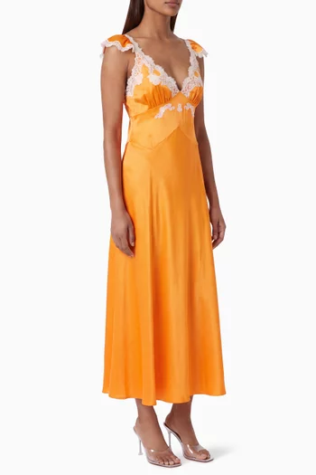 Fiona Lace-trim Maxi Dress in Silk