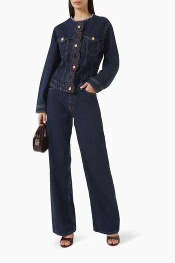 Pinston Braid-trim Jeans in Denim
