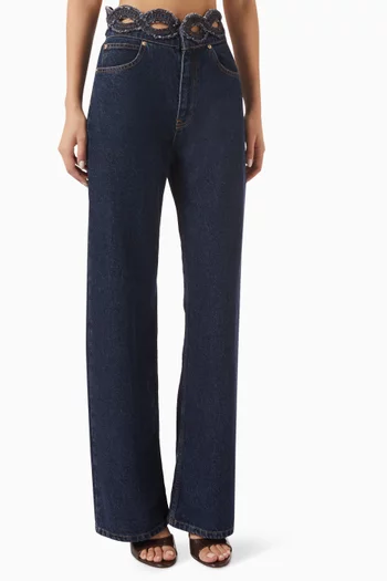 Pinston Braid-trim Jeans in Denim