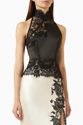 Elva Lace-trim Top in Satin
