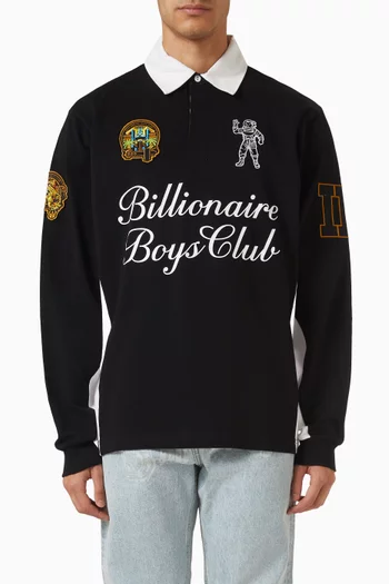Script Panelled Rugby Shirt in Cotton Jersey