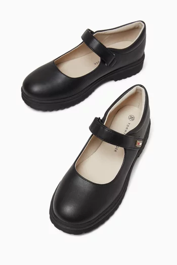 Mary Jane Flats in Faux Leather
