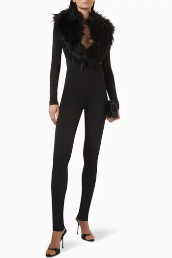Skyla Faux Fur-lapel Bodysuit in Jersey