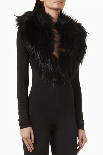 Skyla Faux Fur-lapel Bodysuit in Jersey