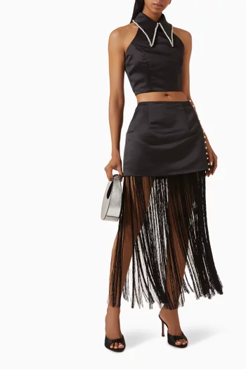 Tassel-hem Skirt in Satin