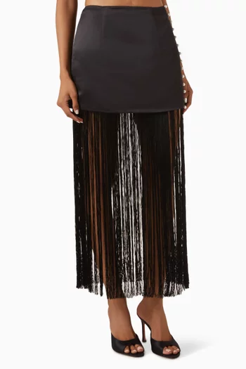 Tassel-hem Skirt in Satin
