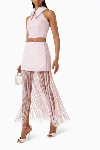 Tassel-hem Skirt in Satin