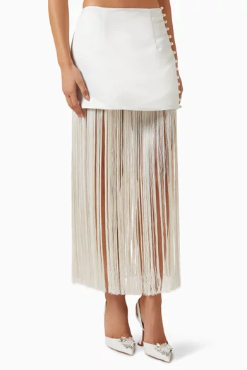 Tassel-hem Skirt in Satin