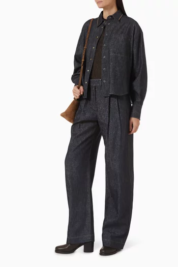 Sparkling Monili Collar Shirt in No-fade Denim