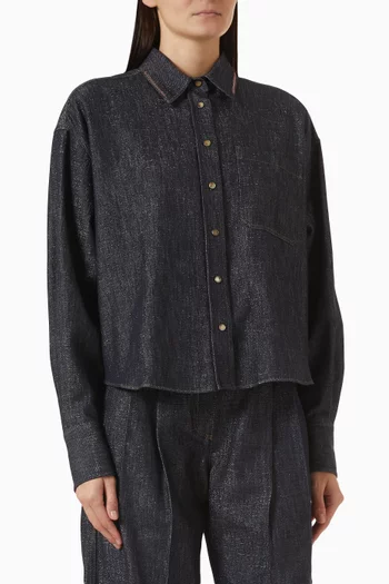 Sparkling Monili Collar Shirt in No-fade Denim