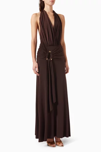 Ida Plunge Halter Draped Maxi Dress