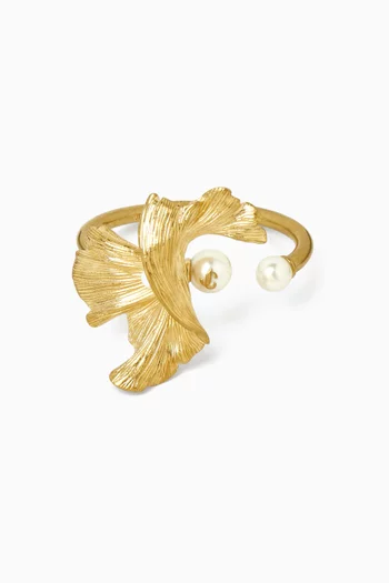 Wave Pearl Cuff Bracelet in Brass