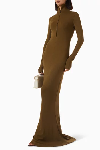 Column Zip Maxi Dress in Wool-jersey