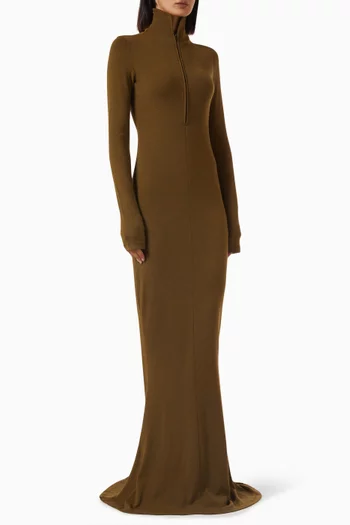 Column Zip Maxi Dress in Wool-jersey