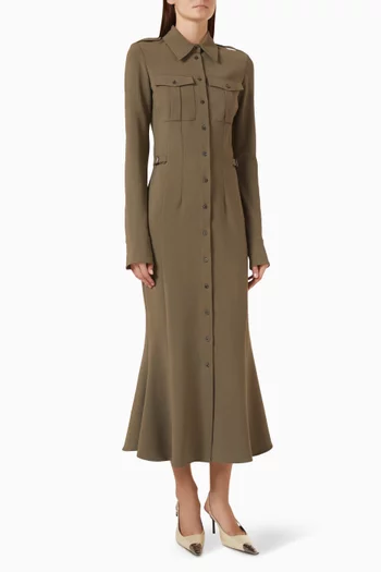 Military Shirtdress in Virgin Wool Blend