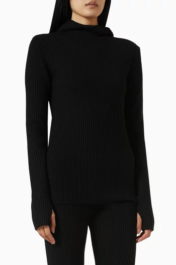 Larice Hooded Top in Ribbed-knit