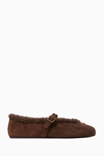 Sculpted C Mary Jane Flats in Suede & Shearling