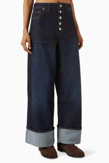 Gigi Baggy Wide Turn Jeans in Denim