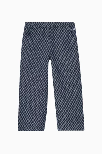 Geometric Grid-print Jeans in Denim