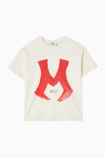 تي شيرت بطبعة شعار الماركة قطن
