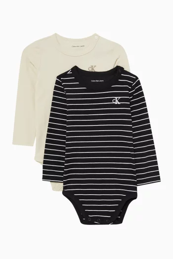 Logo Bodysuit in Cotton, Set of 2