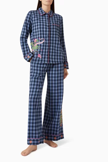 Gingham Long Pyjama Set in Organic Cotton