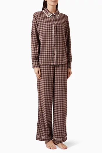 Gingham Long Pyjama Set in Organic Cotton