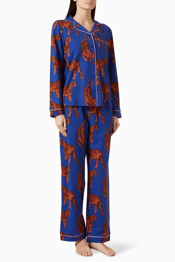 Roaming Tiger Long Pyjama Set in Organic Cotton Blend