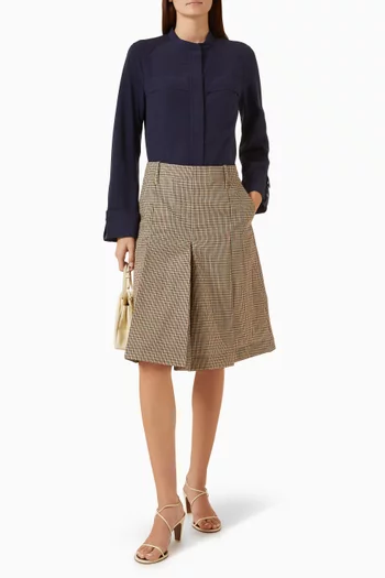 Box-pleat Checked Midi Skirt in Wool