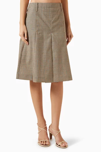 Box-pleat Checked Midi Skirt in Wool