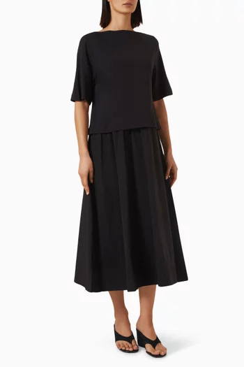 Contrast-Panel Boat-Neck Midi Dress