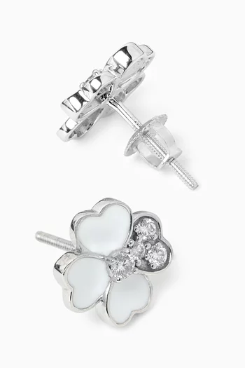 Four Petal Clover Stud Earrings in 18kt White Gold