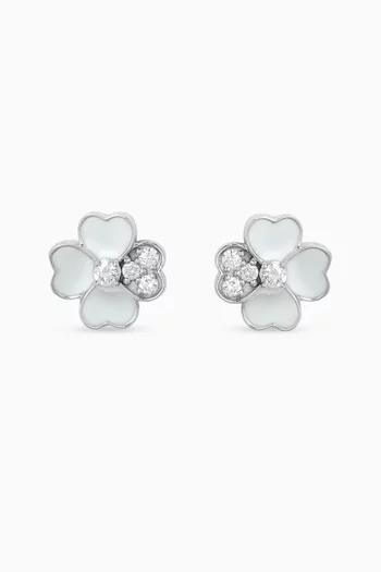 Four Petal Clover Stud Earrings in 18kt White Gold