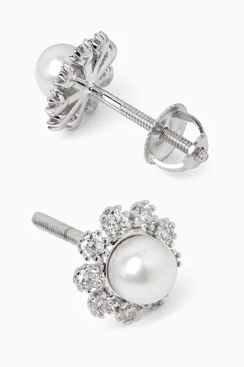 Sun Stud Earrings in 18kt White Gold