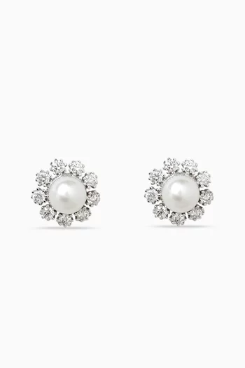 Sun Stud Earrings in 18kt White Gold