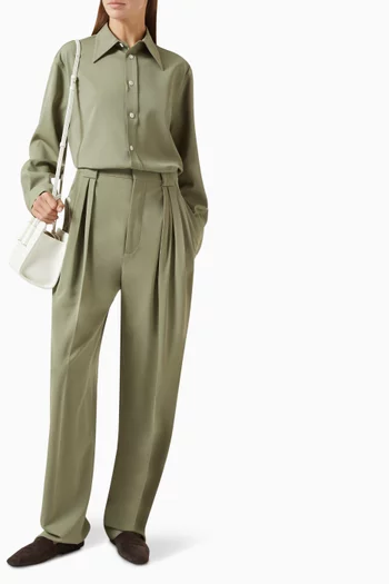 Box-pleated Wide-leg Pants in Wool-twill