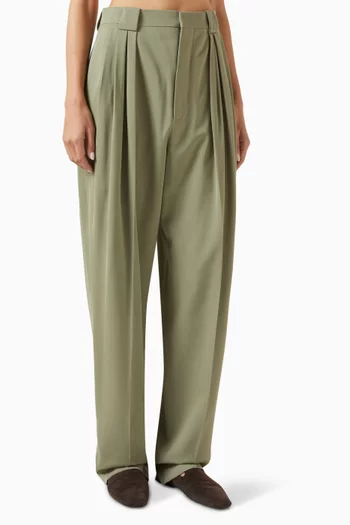 Box-pleated Wide-leg Pants in Wool-twill