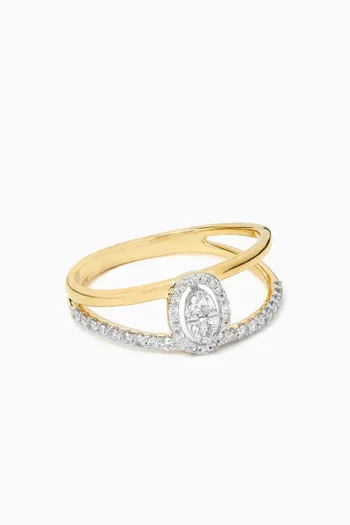 Halo Diamond Split Shank Ring in 18kt Gold