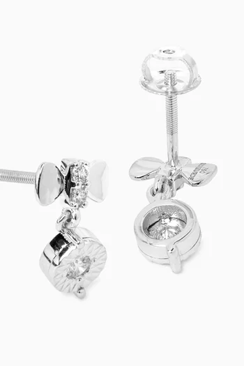 Bow & Diamond Drop Earrings in 18kt White Gold
