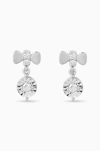 Bow & Diamond Drop Earrings in 18kt White Gold