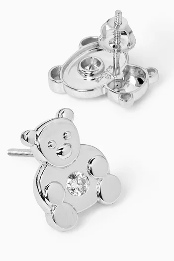 Teddy Bear Stud Earrings in 18kt White Gold