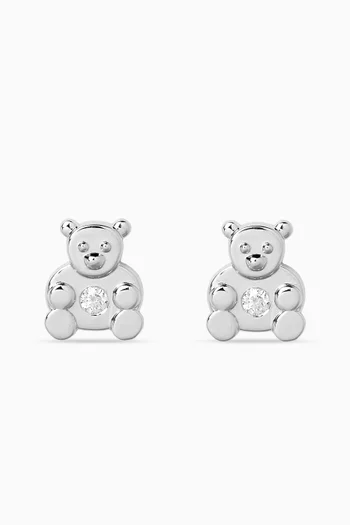 Teddy Bear Stud Earrings in 18kt White Gold